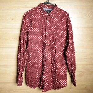 Banana Republic Mens Stretch Soft Wash Slim Fit Burgundy Print Long Sleeve XL